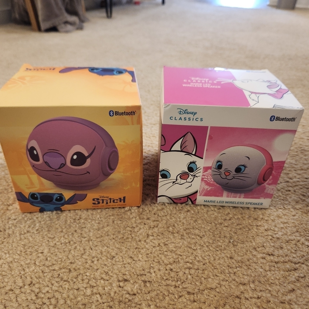 Set Of 2 Disney Bluetooth Speakers NEW Stitch Angel Aristocrats Marie